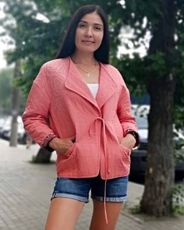 Стеганная душегрея из вареного (стираного) хлопка и подкладом из поплина "Барановские мотивы"