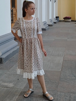 Платье из муслина двухслойного с эф.фактурной стежки "Розочки"