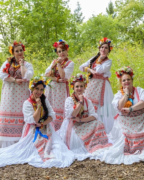 Фартуки из полульна "Вышивка петухи на серо-бежевом" и пояса из лент тканых