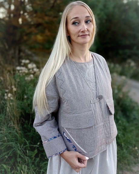 Жакет-душегрея "Птица счастья" из полульна и бязи
