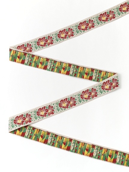 Жак.лента 32мм Бордовые цветы на бежево-молочном
