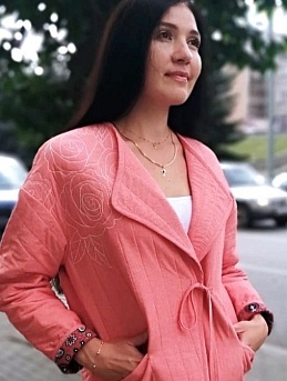Стеганная душегрея из вареного (стираного) хлопка и подкладом из поплина "Барановские мотивы"