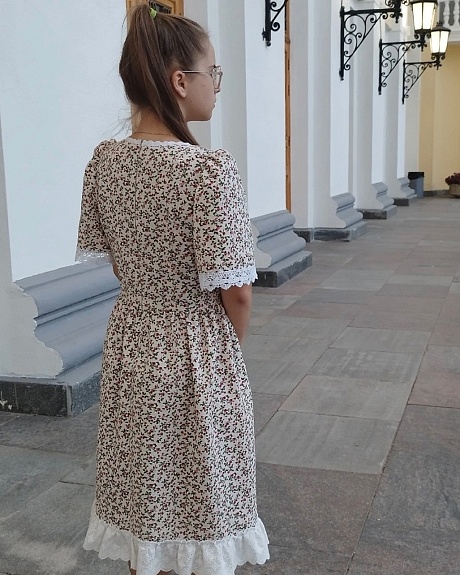 Платье из муслина двухслойного с эф.фактурной стежки "Розочки"