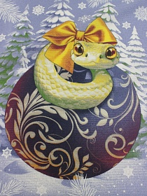 Вафельное полотно "Новогодние змейки" цв.бежевый/серо-синий, ш.1.5м, хлопок-100%, раппорт 64см