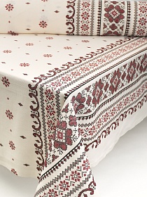 Рогожка "Снежинка (красная на белом)", СОРТ2, ш.1.5м, хлопок-100%, 165гр/м.кв