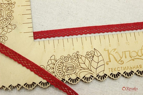 Кружево цв.красный, ш.10мм, хлопок-90%, п/э-10%, рис.129/16