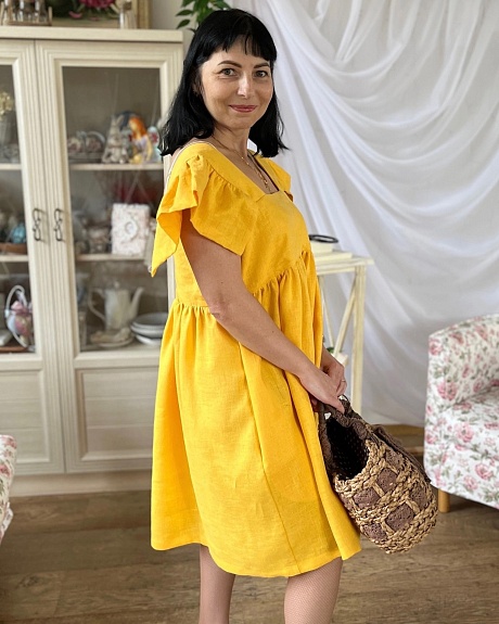 Платье из костюмного льна цв. "Шафран"*