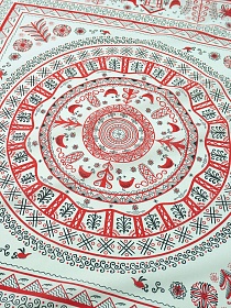 Ситец "Мезенская роспись - курочки" (Гол.платок 0.95м*0.95м), СОРТ2, ш.0.95м, хл-100%, раппорт 100см