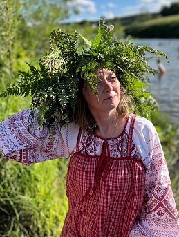 Рубаха из рогожки "Каравай" и сарафан из пестряди этнографической под домоткань