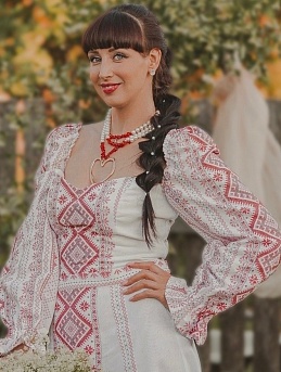 Платье из однотонной рогожки и рогожки "Каравай"