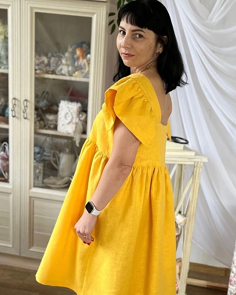 Платье из костюмного льна цв. "Шафран"*