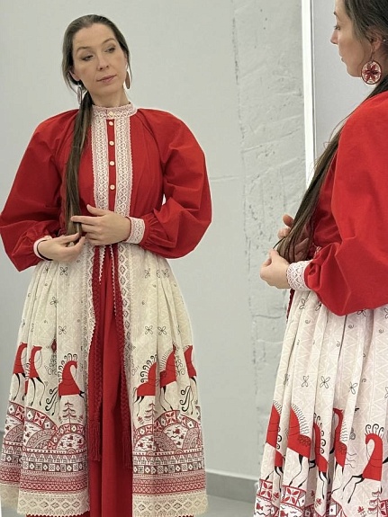 Коллекция "Огнеда" из рогожки и ситца "Мезенская роспись - кони"